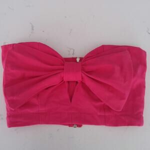 Windsor Barbiecore hot pink strapless crop top Big Bow zip in back womens sz S